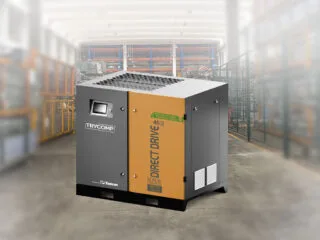 TRYCOMP TRY45TB 45 kW screw air compressor with IE5 PM motor, direct drive system, and inverter control – designed for high-capacity industrial use.
