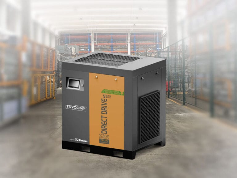 TRYCOMP TRY55TB 55 kW screw air compressor with IE5 PM motor, direct drive, and inverter control – designed for high-capacity industrial applications.